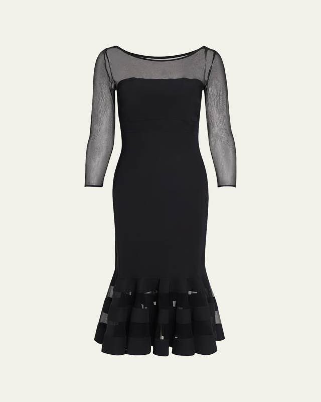Boat-Neck Illusion Midi Dress